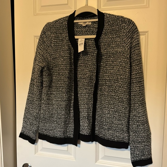 New LOFT sweater jacket - black/grey/white knit - super soft - size Medium - Picture 2 of 9